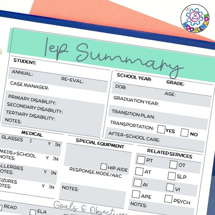 IEP Summary - Paperwork Essential for Special Needs - The Ultimate Special Ed Teacher Planner