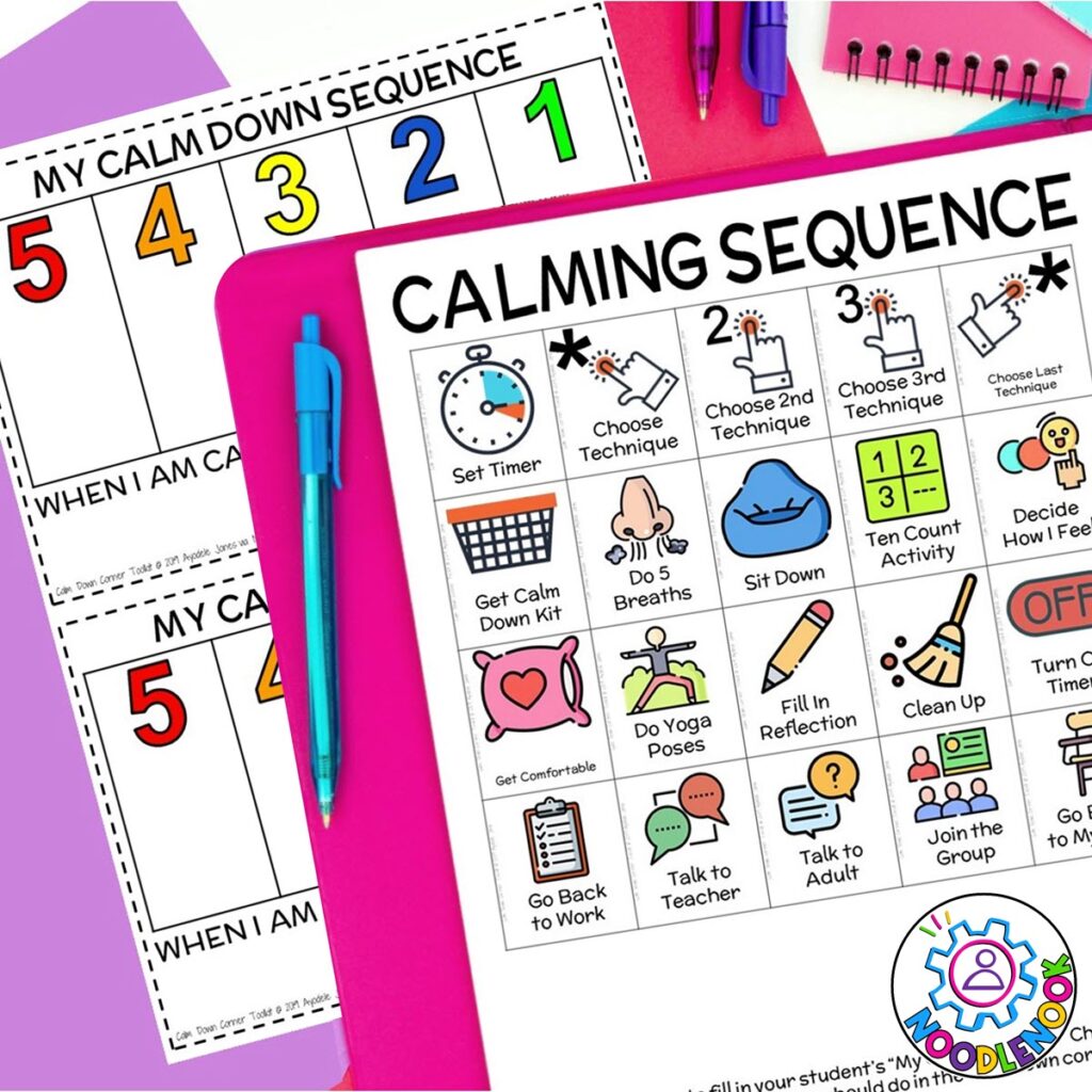 Calm Down Kit Visuals and Guides (Printable Strategies for Behavior) via NoodleNook